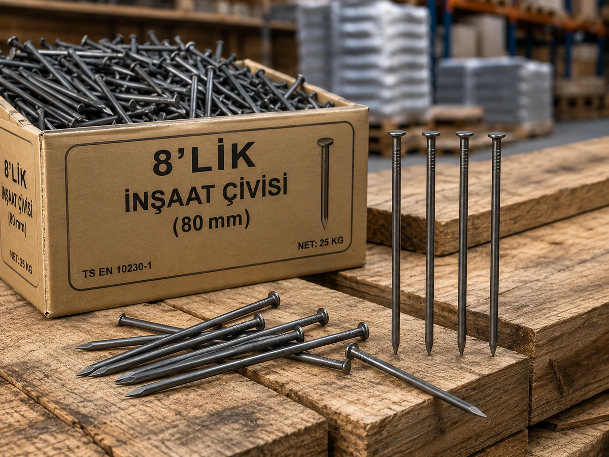 Ankara 8'lik inşaat çivisi 80 mm ve 25 kg koli ürün görünümü