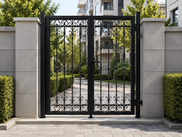 Site ve apartman girişinde siyah ferforje kapı model görünümü