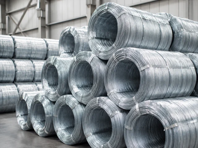 Galvanizli tel rulo ve kangallarının endüstriyel depo görünümü