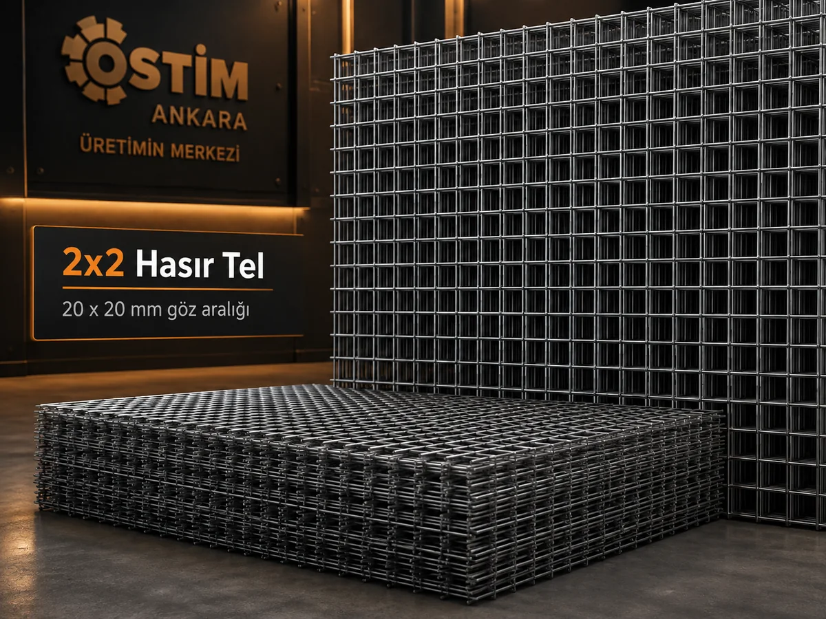 Ankara 2x2 hasır tel, 20 x 20 mm sık göz aralıklı puntalı kare tel panel ve stok görünümü