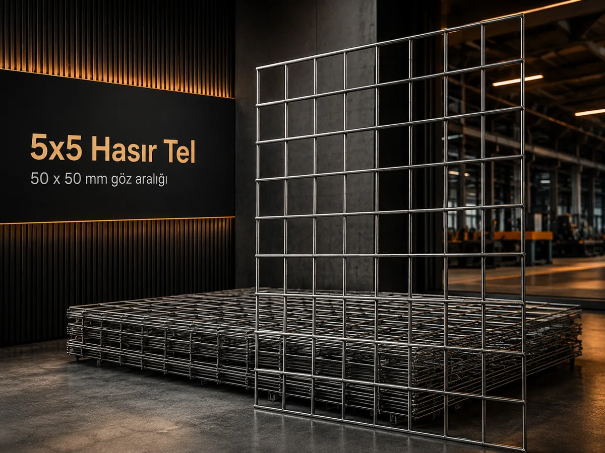 Ankara 5x5 hasır tel, 50 x 50 mm göz aralıklı kaynaklı kare tel panel ve stok görünümü