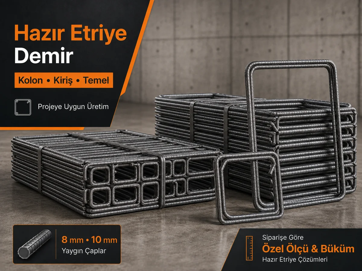 Hazır etriye demir, kolon kiriş ve temel için projeye göre bükülmüş nervürlü etriye ürün görünümü