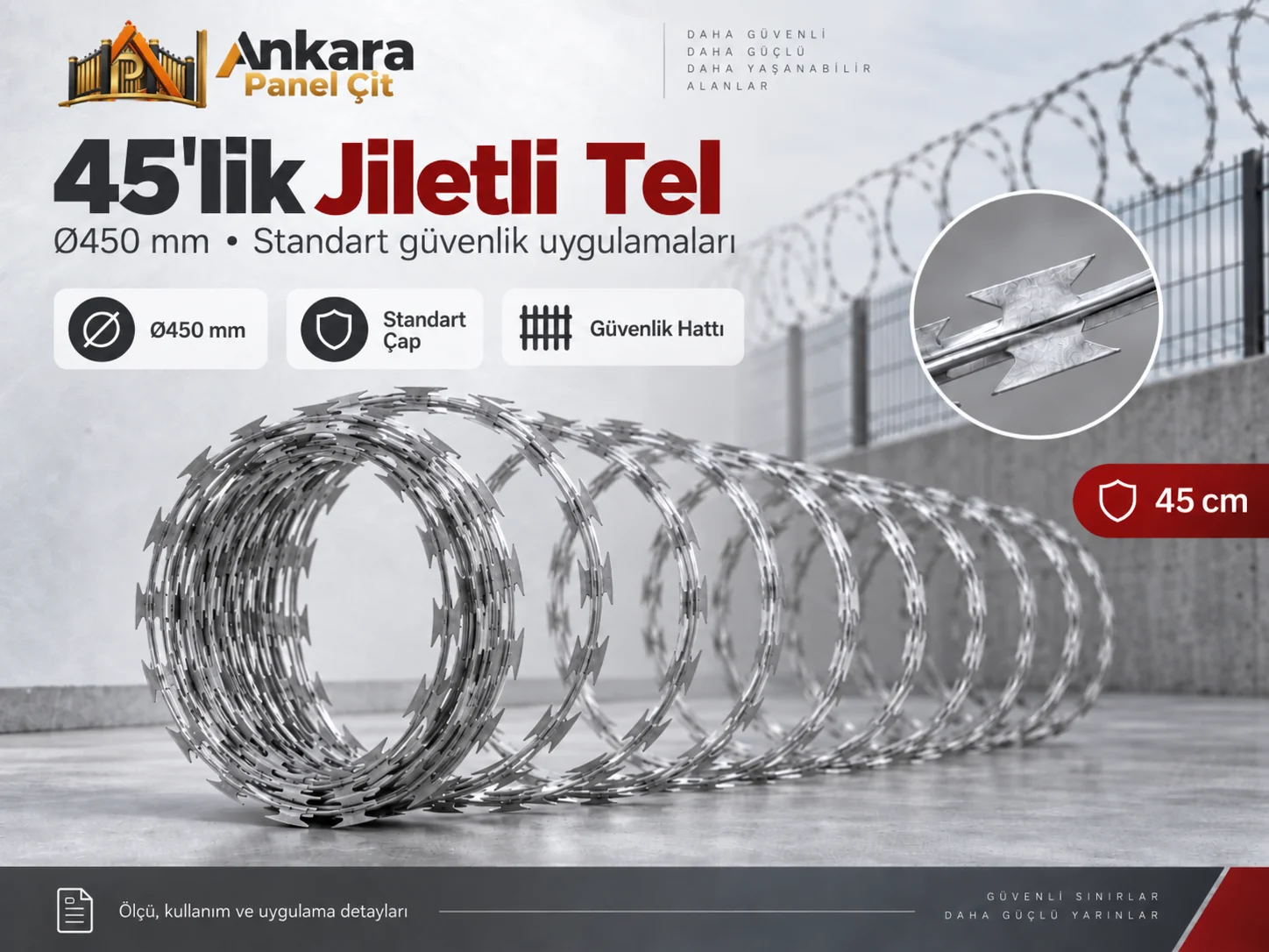 45'lik jiletli tel Q45 Ø450 mm standart güvenlik çözümü