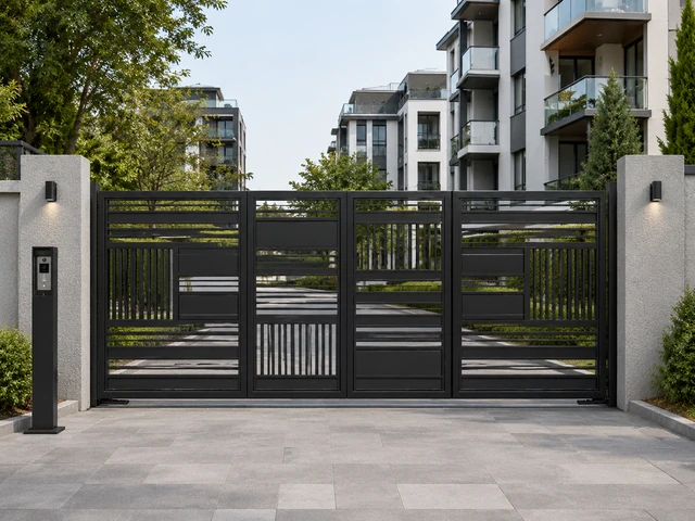 Apartman ve site araç girişinde modern otomatik kapı model görünümü