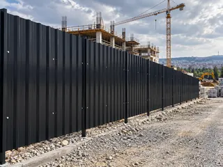 Bina inşaatı ve kentsel dönüşüm sahalarında siyah trapez sac çevreleme.